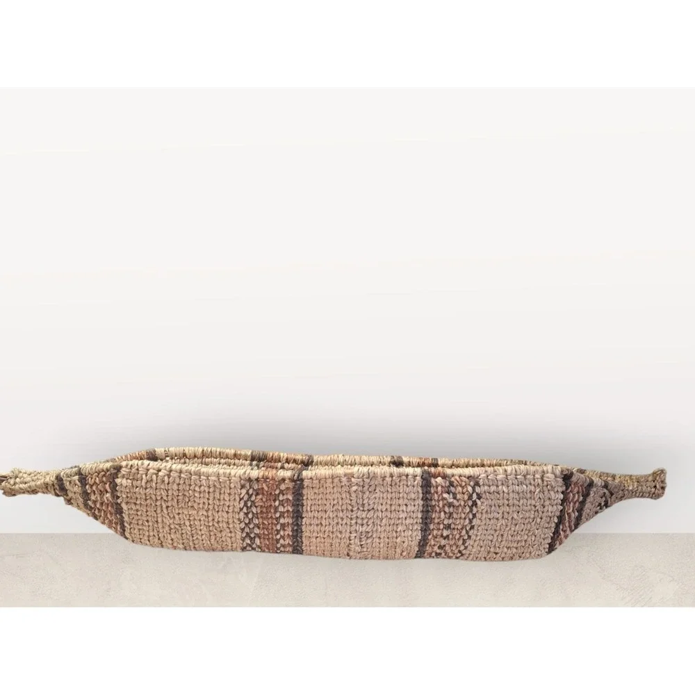 Vintage Ethiopian Hand-Woven Gambela Canoe Bread Basket African Folk Art